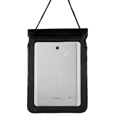 8 Inch Waterproof Pouch Bag for Tablet eReader - Fits Tab A 8.0, Fire HD 8, eReaders, Passport - Neck Lanyard Included, Beach Pool Outdoor (Black)