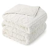 Drewin Weighted Blanket 15lbs Queen Size, Soft and Thick Jacquard Sherpa Throw Blanket for Calm and Relax, Dual Sided Ultra Cozy Fluffy Heavy Blankets with Ceramic Beads, 60 x 80 inches, Cream White
