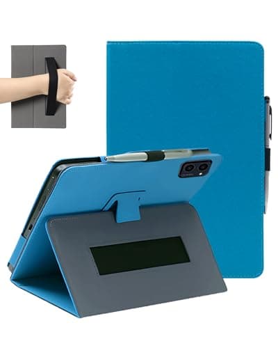 for VekfulPC T20 10.1 Inch Tablet Case, FJIASTB PU Leather Folding Cover with Pen Holder and Wrist Strap, Business Travel Portable (Light Blue)