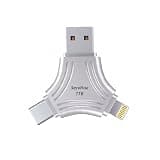 Servitae Flash Memory 1TB 4 in 1 Multiconnector, Metallic Silver, Compatible with USB-A, Type C, Lightning and Micro USB Ports