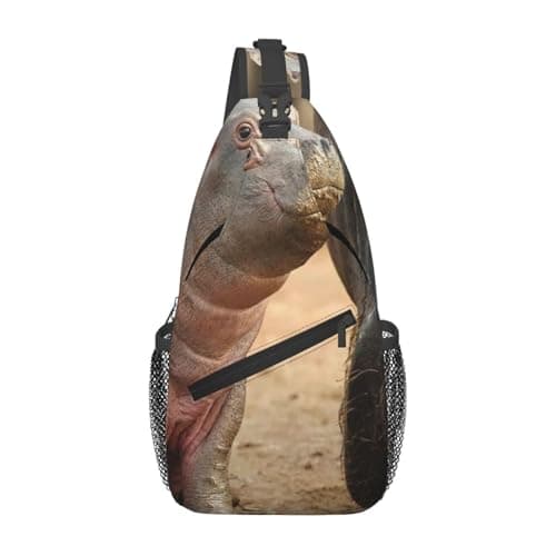Hippo Wild Animals Family Drinking Water Dirt On Mouth Men'S Crossbody Chest Bag, With Padded Strap, Large Capacity For Ipad Tablet Travel Work