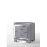 1pc Two Drawer LED Lights Beveled Mirror Accents Nightstand