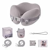 Memory Foam Travel Neck Pillow for Women and Girls, 360° Adjustable Neck Support for Airplane & Car, Hands-Free Crossbody Carry, Soft Compact Travel Pillow with Cute Storage Case for Flights (Gray)