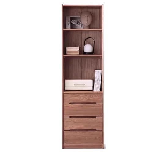 GVAwood Oak Solid Wood Corner Floor-Standing Free Combination Bookshelf 21.6x13.7x74.8 inch / 55x35x190 cm/Walnut Color/semi-Open Grid with Four Drawers Upgraded Bulkhead