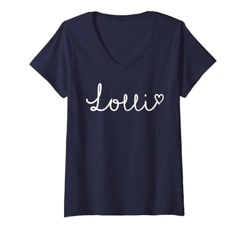 Women's Lolli Gifts for Women Grandma Heart Mother's Day Lolli V-Neck T-Shirt, Navy Blue, X-Large