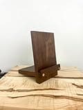 NBMFGD Walnut Wood Tablet Stand, Handmade Solid Wood Adjustable Phone Holder, Mid-Century Wooden Display Stand for Cookbook Recipe Book, Desktop Portable Reading Rack for Home Office Kitchen