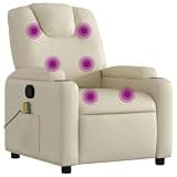 UERNGFTKM Manual Recliner Chair with 6 Vibration Massage Points, 135 Degree Recline, Cream Faux Leather, Cup Holders and Side Pocket