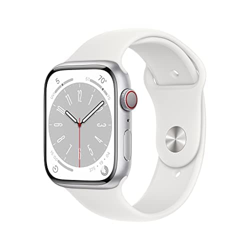 Apple Watch Series 8 [GPS + Cellular, 45mm] - Silver Aluminum Case with White Sport Band, M/L (Renewed)