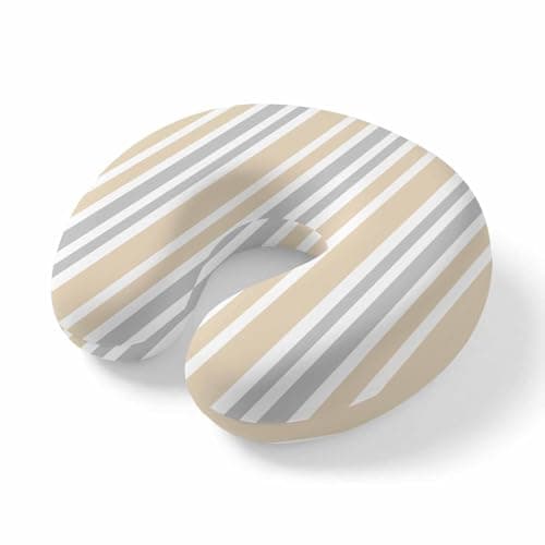 Travel Pillows U Shape Memory Foam Khaki Stripes Plane Neck Pillows Head Support Comfort Portable Grey Striped Lines Headrest Neck Pillow for Airplane Car Office Home Chair Sleeping Napping Rest
