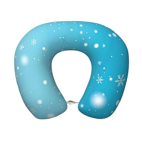 OSAM SPACE Snowflakes Blue Travel Neck Pillow for Sleeping Neck Support Memory Foam Airplane Pillow U Shaped Pain Relief Pillows for Flight Train Car Office