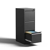 Kiwaou 3 Drawer Vertical File Cabinet, Metal Office Cabinet with Lock for Letter Legal A4 Files, Steel Storage for Home Office