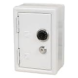 White Steel Mini Security Safe, 7.1 x 4.7 x 3.7 in Cash Lock Box, Password & Key Access, Sturdy Safe Box for Jewelry