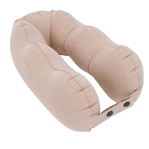 Walfront Inflatable Travel Neck Pillow, Soft PVC Flocking Memory Foam Support for Airplane and Car, Easy Press to Inflate, Compact Design for Office and Travel (Men)