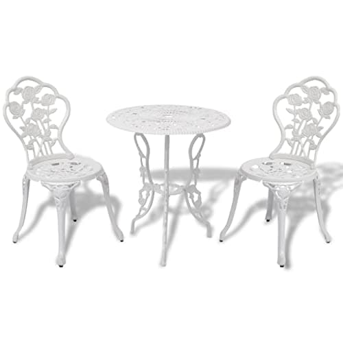 YELWHI Patio Set 3 Piece Bistro Set Cast Aluminum White