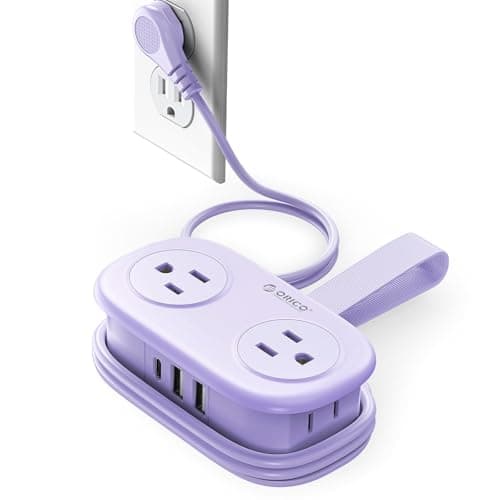 ORICO 4FT Purple Cruise Approved Travel Power Strip with 4 AC Outlets, 2 USB-A Ports, and 1 USB-C Port, 45° Flat Plug Extension Cord with Non Surge Protector for Travel/Home/Dorm/Office-AP3