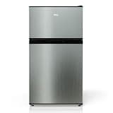 TCL 3.1 Cu Ft Compact Double Door Refrigerator in Silver, Small Mini Fridge with Freezer for Bedroom, Dorm, Office, Kitchen