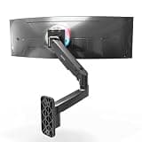 Mount‑It! Heavy‑Duty Monitor Wall Mount Arm for 49″ Curved & Ultrawide Monitors, Gas‑Spring Full Motion, 23.5″ Reach, 44 lb Capacity, VESA 75/100, Single‑Stud Install