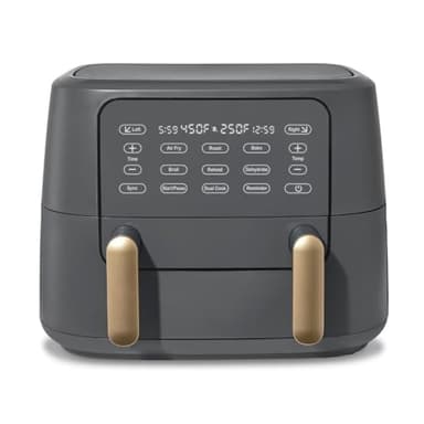 TriZone 9 QT Air Fryer TriZone 1700W – 2 Independent Baskets, Sync Cook, Touch Display, Dishwasher Safe, Air Fry Roast Bake Dehydrate By Drew Barrymoree (Oyster Gray)