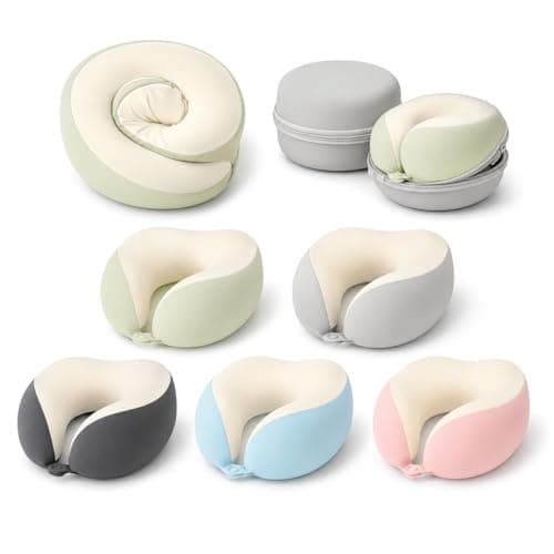 WAQGIKL Foldable Travel Neck Pillow, Portable U-Shaped Memory Foam Pillow with Storage Case for Airplane, Car, Train & Office (Blue)