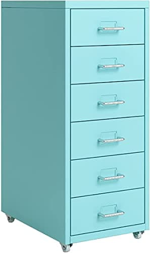 SoOSSN Metal File Cabinet Cabinet with Wheels, 3/5 /6/8 Drawers, Vertical Filing Cabinet for Home/Office, Lake (Size:6,Color:Lake Blue)