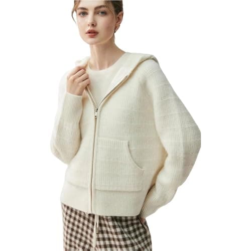 Women's Sweaters Heavyweight Hooded Zipper Cardigan A Casual Loose Fit Jacket with Pockets Outerwear Soft Knit Top