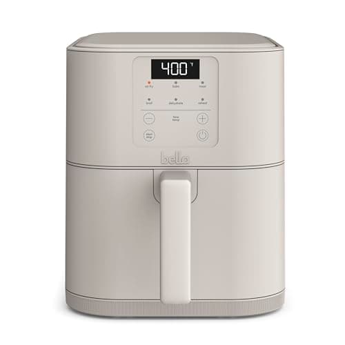 bella 6 Qt Slim Air Fryer, Fits-anywhere™ Kitchenware, EverGood™ Ceramic Nonstick Coating, Adjustable Temperature, 6 Preset Cooking Options, 60 Min Auto Shutoff w Audible Tone, 5lb Capacity, Oatmilk