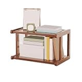 CFGH6FDF Minimalist 2 Tiers Small Bookshelf Bamboo Storage Rack for Living Room Office Freestanding Book Shelf