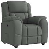 KMUNGDWG Manual Recliner Chair with Side Pocket, Dark Gray Fabric 135 Degree Recline Armchair with Thick Padded Seat and Wood & Metal Frame