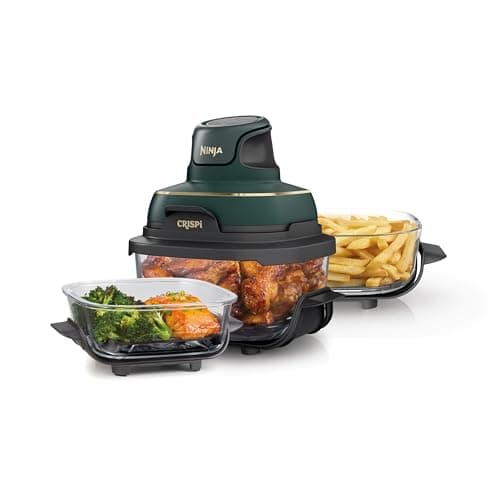 Ninja Crispi 5-in-1 Glass Air Fryer | 450°F, Nontoxic, 4QT & 6-Cup Containers & Lids | Microwave, Freezer, Dishwasher Safe | Max Crisp, Air Fry, Bake, Recrisp, Keep Warm | Brit. Racing Green, FN103BF