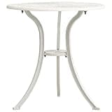 KLGBNCVE Cast Aluminum Patio Table White, 24.4x24.4x25.6 Inch Small Outdoor Table with Umbrella Hole for Drinks and Food