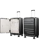 LUGGEX Checked Suitcase with Spinner Wheels, FLO5 Top Opening Expandable Polycarbonate Hard Shell Suitcase with TSA Approved Lock (FX-Core, Black, 28 Inch)