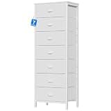 Furnulem White Tall Dresser for Bedroom, Chest of Drawer with Fabric Drawer