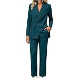 Oplxuo Women's 2 Piece Suits Business Casual Outfits Long Sleeve Tie Side Blazer Pantsuits Professional Office Work Sets