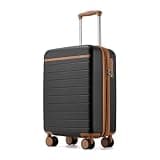Kono Expandable 20 Inch Carry On Suitcase Airline Approved, Lightweight ABS+PC Hardshell Luggage with 360° Silent Spinner Wheels, Black/Brown