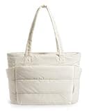 BAGSMART Tote Bag for Women, Lightweight Puffy Tote Bag with Compartments Shoulder Bag Handbag for Travel, Work, Gym (Light Beige, Standard Size)