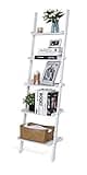 HYNAWIN Ladder Shelf 5-Tier Bookshelf – Storage Rack Shelves Wall Leaning Shelf,White Freestanding Plant Flower Stand, Corner Display Bookcase