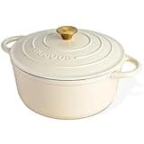 Nuovva Enamelled Cast Iron Dutch Oven Pot with Lid-6.4 Quart Non Stick Casserole Pot-Heavy Duty & Oven Safe up to 500° for Bread Baking, Braising, Stews, Roasting - 28cm Cream