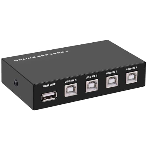 GIASYIEH USB2.0 Printer Sharer Switcher, 4 Port USB B Print Selector Switch Adapter 4 in 1 Out Printer Splitter Hub for Printer Scanner Camera Keyboard