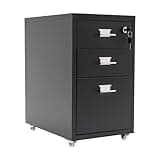 Diyauzpb 3-Drawer Mobile File Cabinet, Small File Cabinet with Wheels, Vertical File Cabinet with Lock & 2 Pcs Keys, Rolling File Cabinet for Office, Study, Dresser for Office, Study, Dresser (Black)
