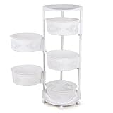 HAOREBAIYU Rotating Storage Rack, 5-Layer Fruit Vegetable Rack Holder with Wheels, Kitchen Cart with Storage Rotating Basket Fruit Vegetable Food Grocery Organiser Rack for Kitchen