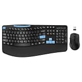 Wireless Keyboard and Mouse Combo, Ergonomic Keyboard with 6 Multimedia Keys, 2.4G Full Size Keyboard with Wrist Rest, 3-Level DPI Wireless Silent Mouse with 6-Buttons, for Windows (Blue Black)