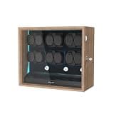 XTELARY Watch Winder for 12 Automatic Watches, Wood Color Lockable Automatic Winders with Extra 6 Watch Storages, 4 Rotation Modes, Flexible Watch Pillows, Quiet Mabuchi Motor, and Blue Backlight