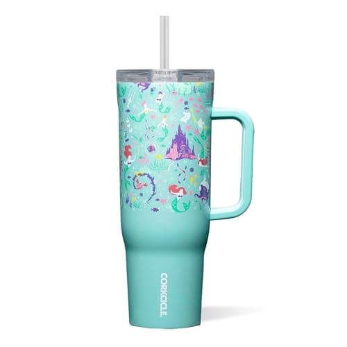 Corkcicle Cruiser Insulated Tumbler with Handle & Straw - Keeps Drinks Ice Cold - Triple-Insulated - Leakproof Travel Mug - BPA-Free - Summer Drinkware Gift - 40 oz, Princess Ariel