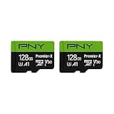 PNY P-SDU128X2V31100PX-GE 128GB Premier-X Class 10 U3 V30 microSDXC Flash Memory Card 2-Pack - 100MB/s, Class 10, U3, V30, A1, 4K UHD, Full HD, UHS-I, Micro SD