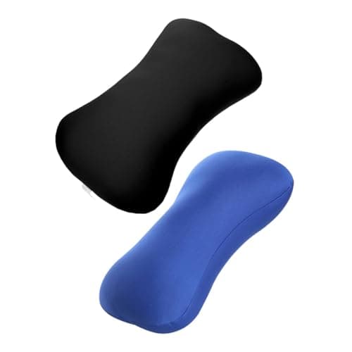 SEWCHICS Portable Neck Cushion and Car Headrest Pillow Set, Foam Particle Mini Travel Pillow for Camping and Office Use, Neck Support with Wear-Resistant Cover, 2pcs (Black + Royal Blue)