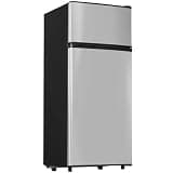 Manastin 4.5 Cu.Ft Mini Fridge with Freezer, 2-Door Small Refrigerator with 7-Level Adjustable Thermostat, Quiet Compact Fridge for Bedroom, Apartment, Dorm, Office (Silver)