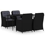 Kaorsrow 5-Piece Garden Dining Set, Black Powder-Coated Steel Outdoor Patio Furniture with Rectangular Glass Top Table and 4 Chairs with Cushions for Terrace and Balcony
