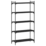 KGHFDVB 5-Tier Black Bookcase 31.5x11.8x60.6 Inches, Engineered Wood Bookshelf with Metal Frame and Adjustable Feet for Home Office