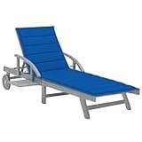 PHGTYUK Solid Acacia Wood Sunlounger with Adjustable Backrest and Armrests, Grey Outdoor Patio Furniture with Weather-Resistant Cushion and Wheels for Garden Relaxation