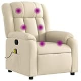 HGLADYU Manual Recliner Chair with Side Pocket, Cream Fabric Massage Recliner Chair with 6 Massage Points and 135 Degree Tilt